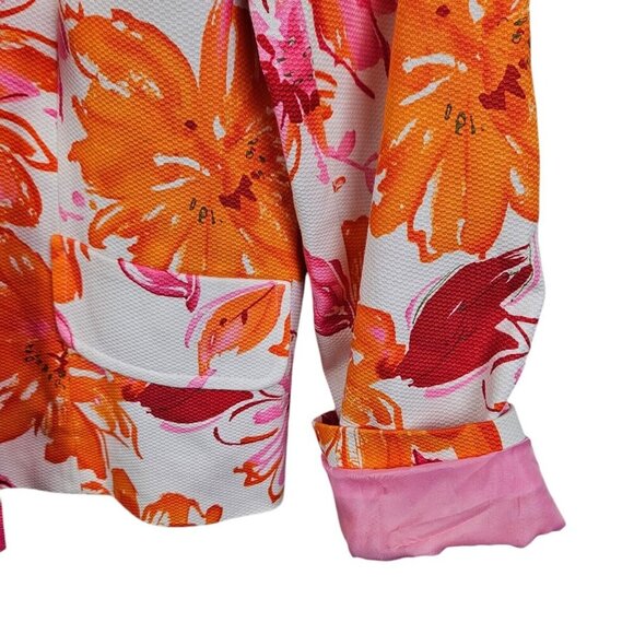 Notches Women's Blazer Pink Orange Bold Floral Ribbon Accent Size XLarge - Picture 7 of 10